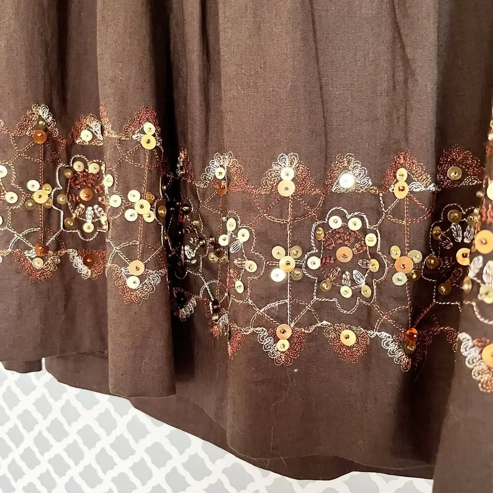 ANN TAYLOR LOFT Petite Brown Pleated Skirt With Sequin Hem, 4P